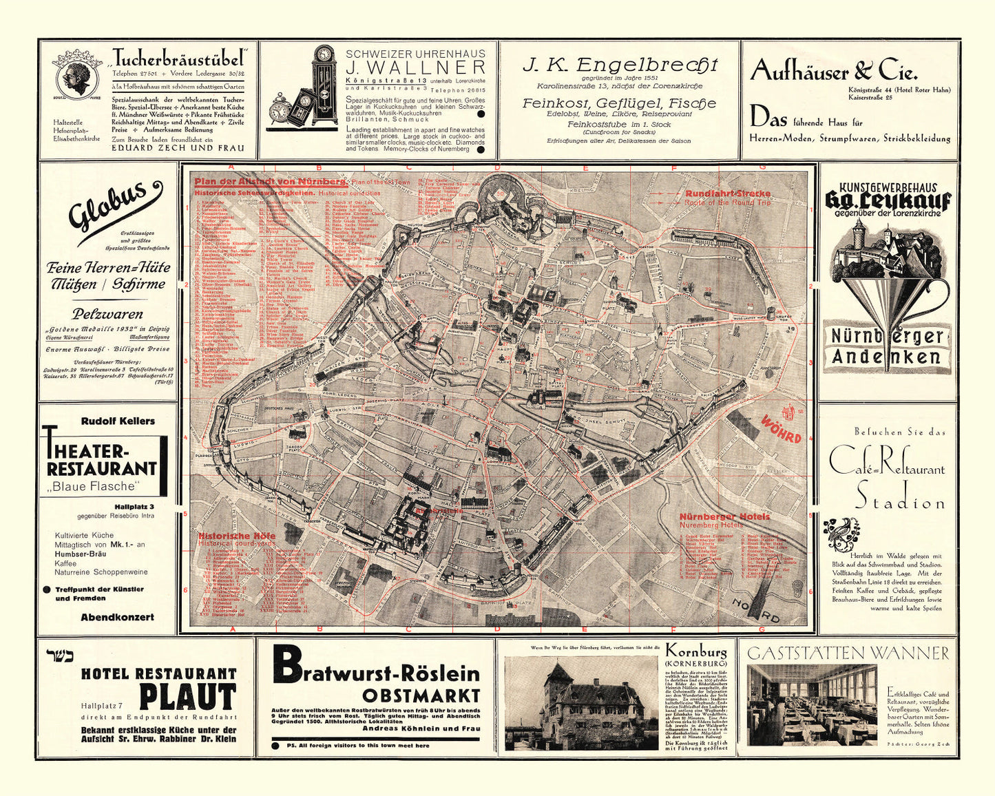 Vintage Map of Nurnberg, Germany, 1920