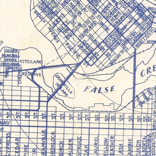 Vintage Map of Vancouver, Canada, 1920