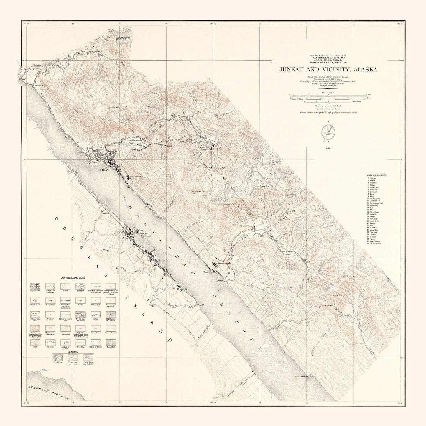 Vintage Map of Juneau, Alaska, 1918