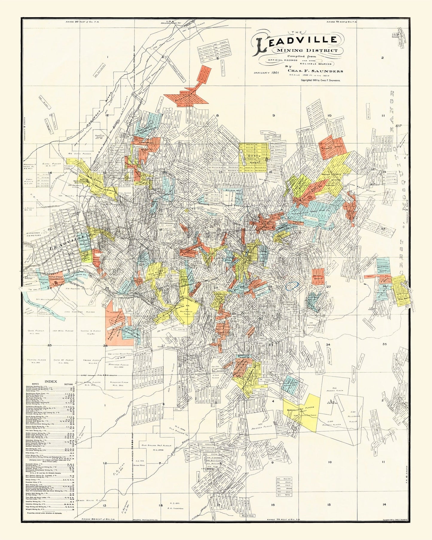 Vintage Leadville Mining District Map, 1901