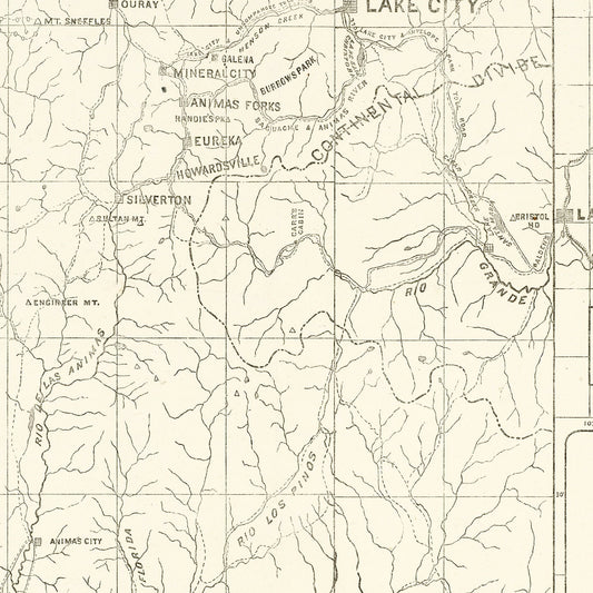 Vintage Map of San Juan, Colorado, 1877