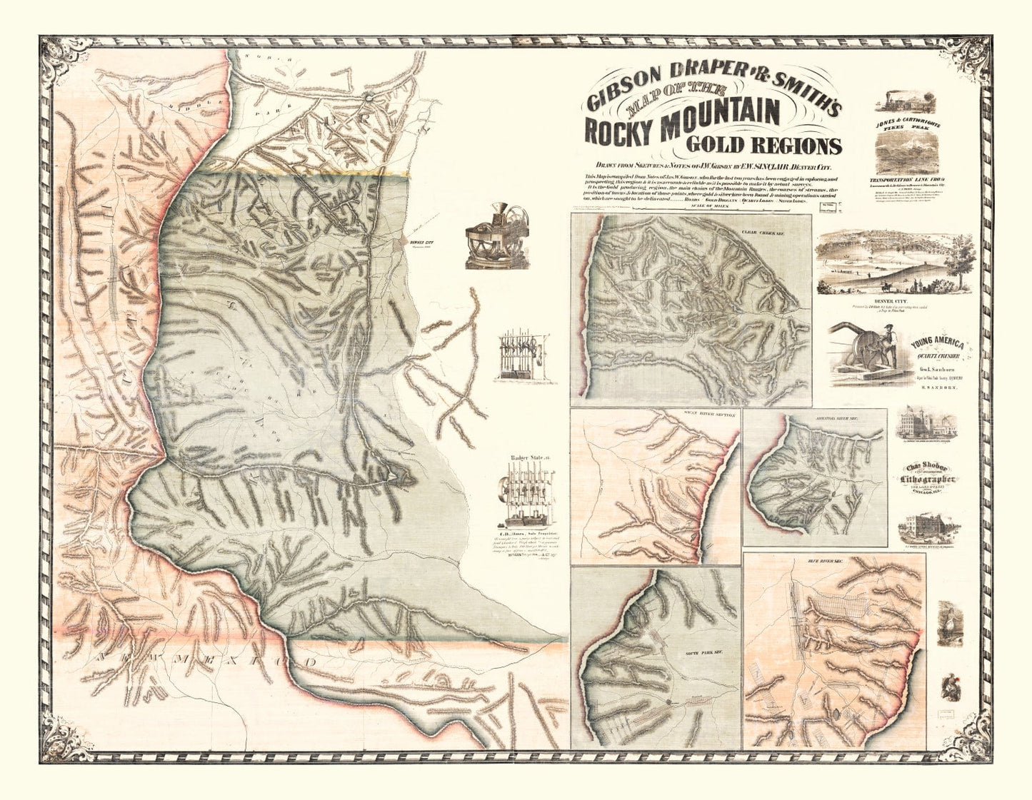 Vintage Map of the Rocky Mountain Gold Regions, 1861