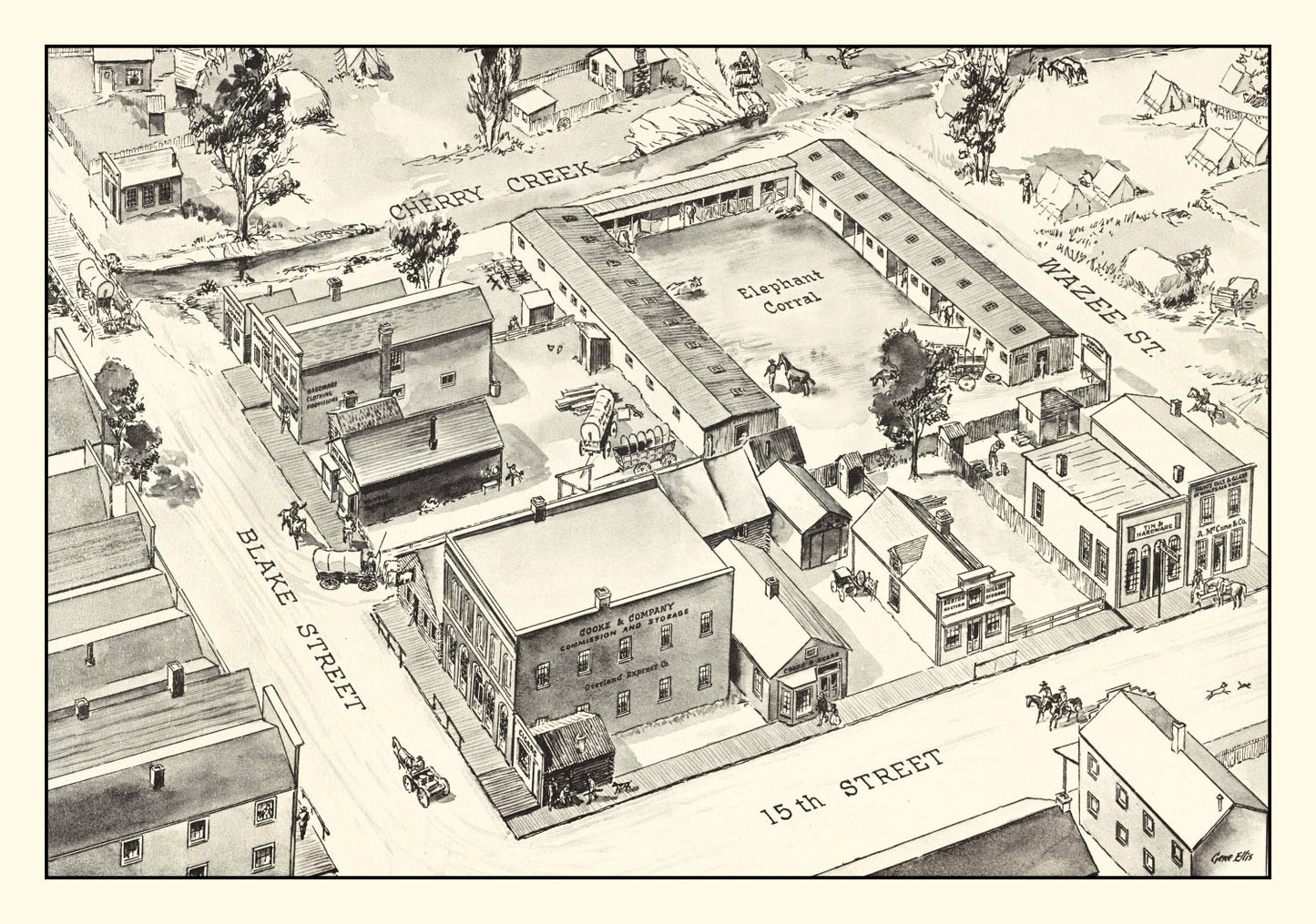 Vintage Map of Denver, Oklahoma, 1860