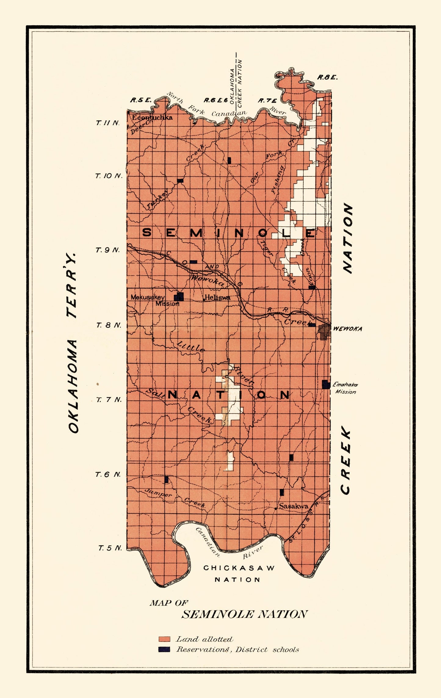 Vintage Seminole Nation Oklahoma Map, 1903