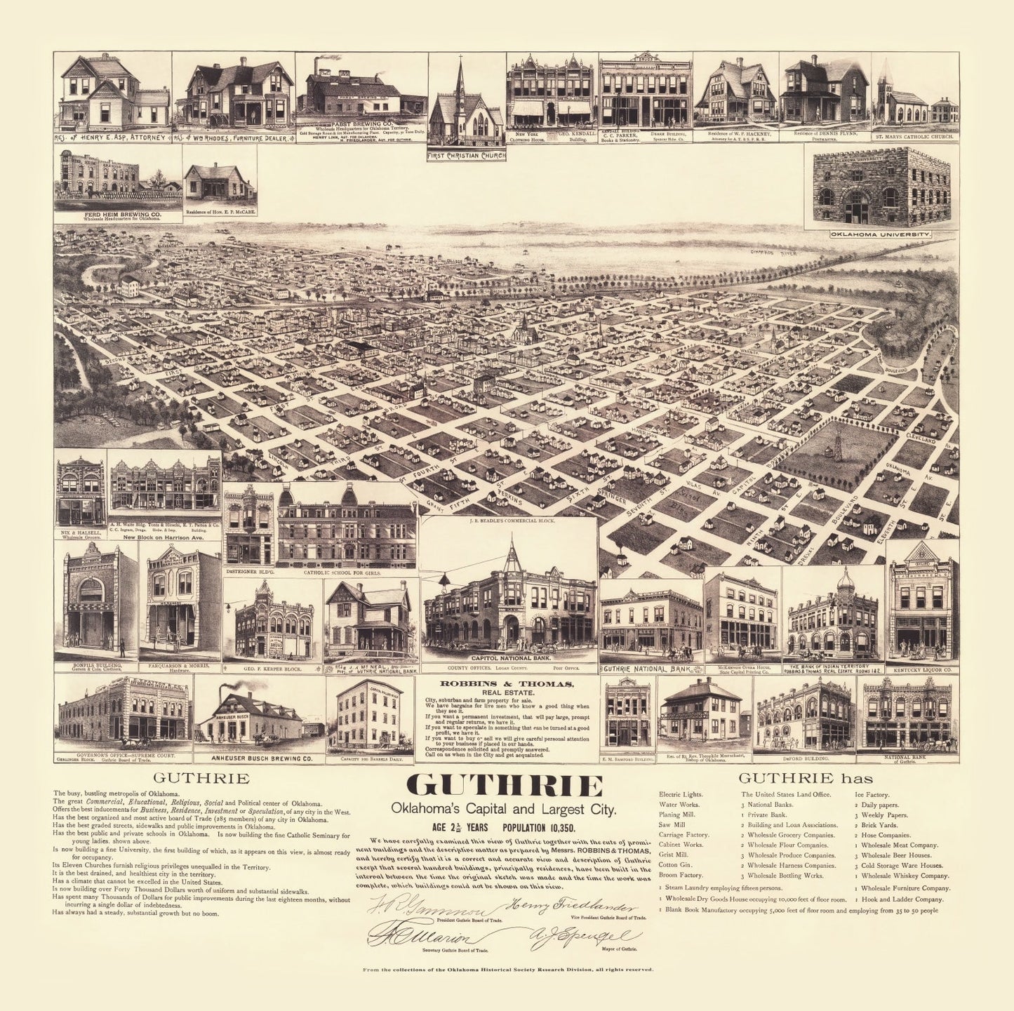Vintage Map of Guthrie, Oklahoma, 1891