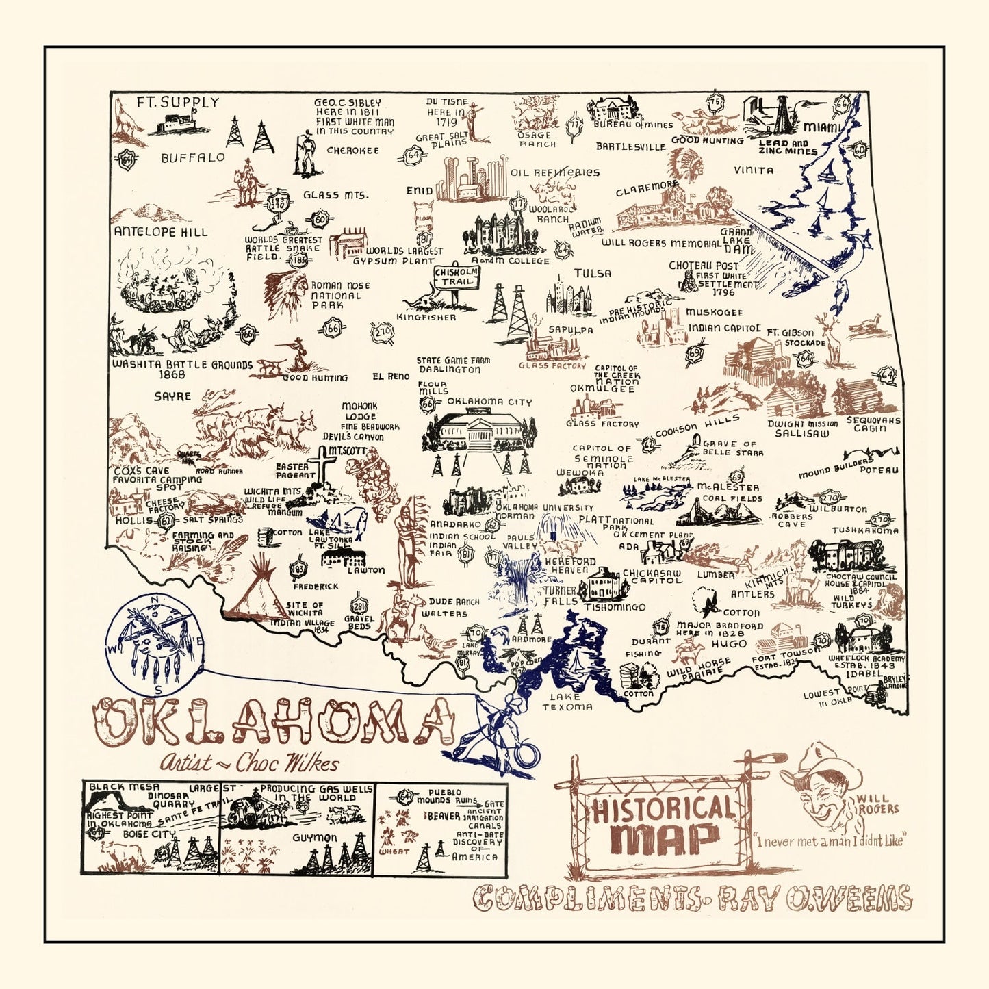 Vintage Map of Oklahoma, 1940