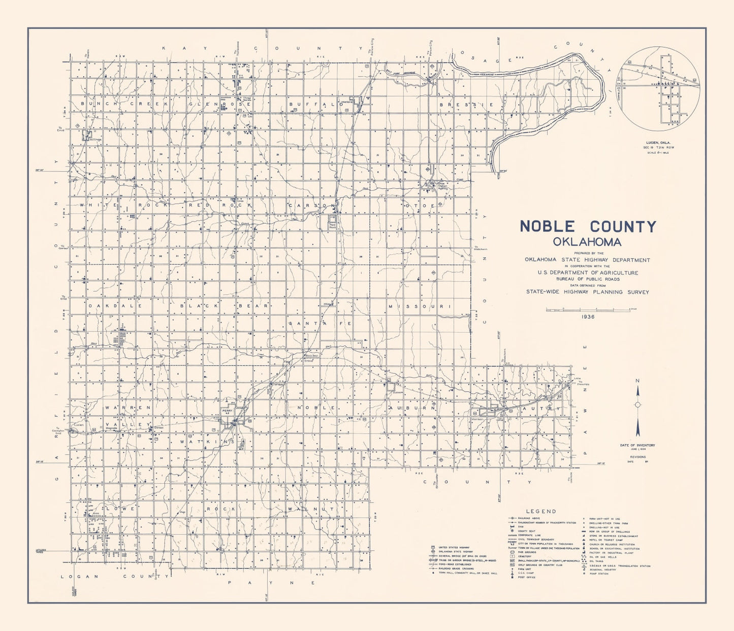 Vintage Map of Noble County, Oklahoma, 1936 II