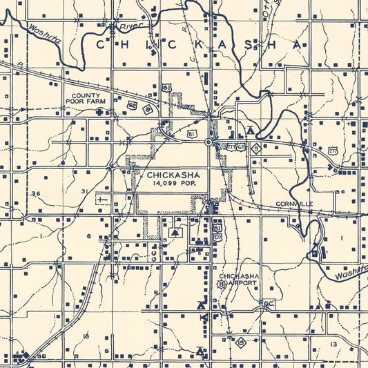 Vintage Map of Grady County, Oklahoma, 1936