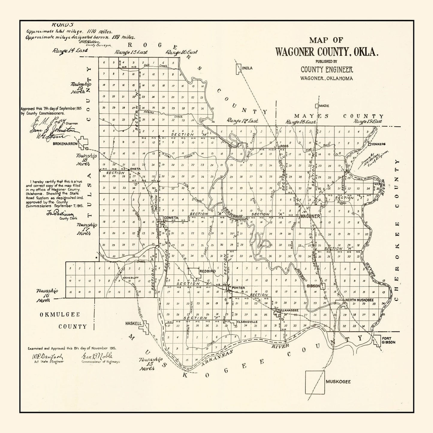 Vintage Map of Wagoner County, Oklahoma, 1915