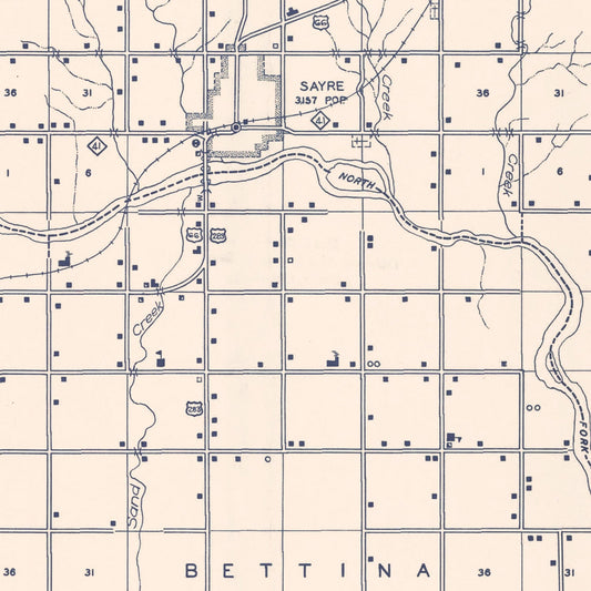 Vintage Map of Beckham County, Oklahoma, 1936