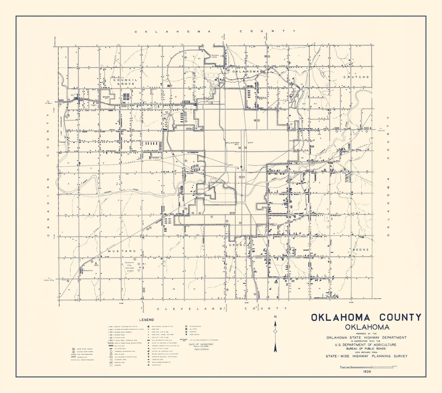 Vintage Map of Oklahoma County, Oklahoma, 1936 II