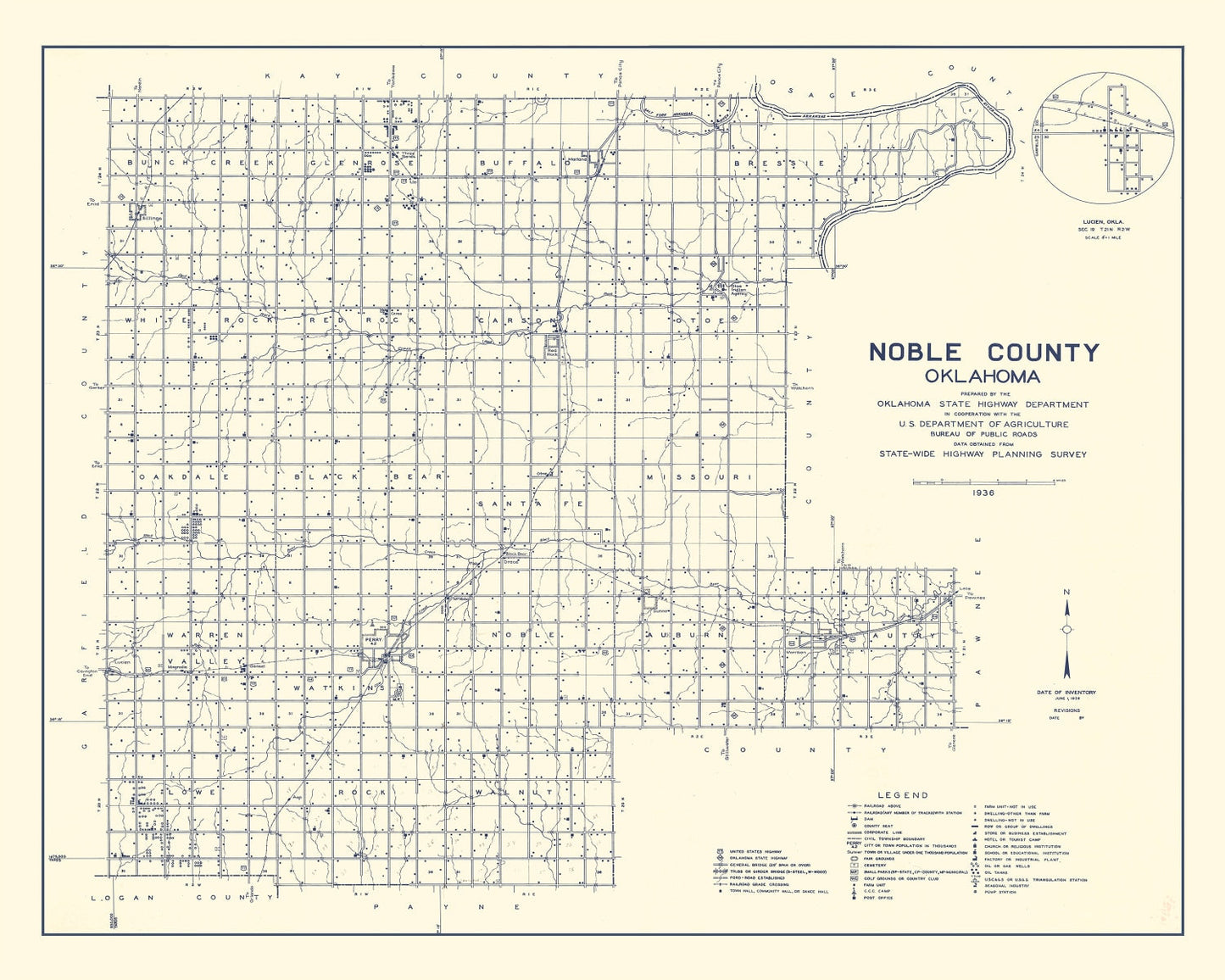 Vintage Map of Noble County, Oklahoma, 1936