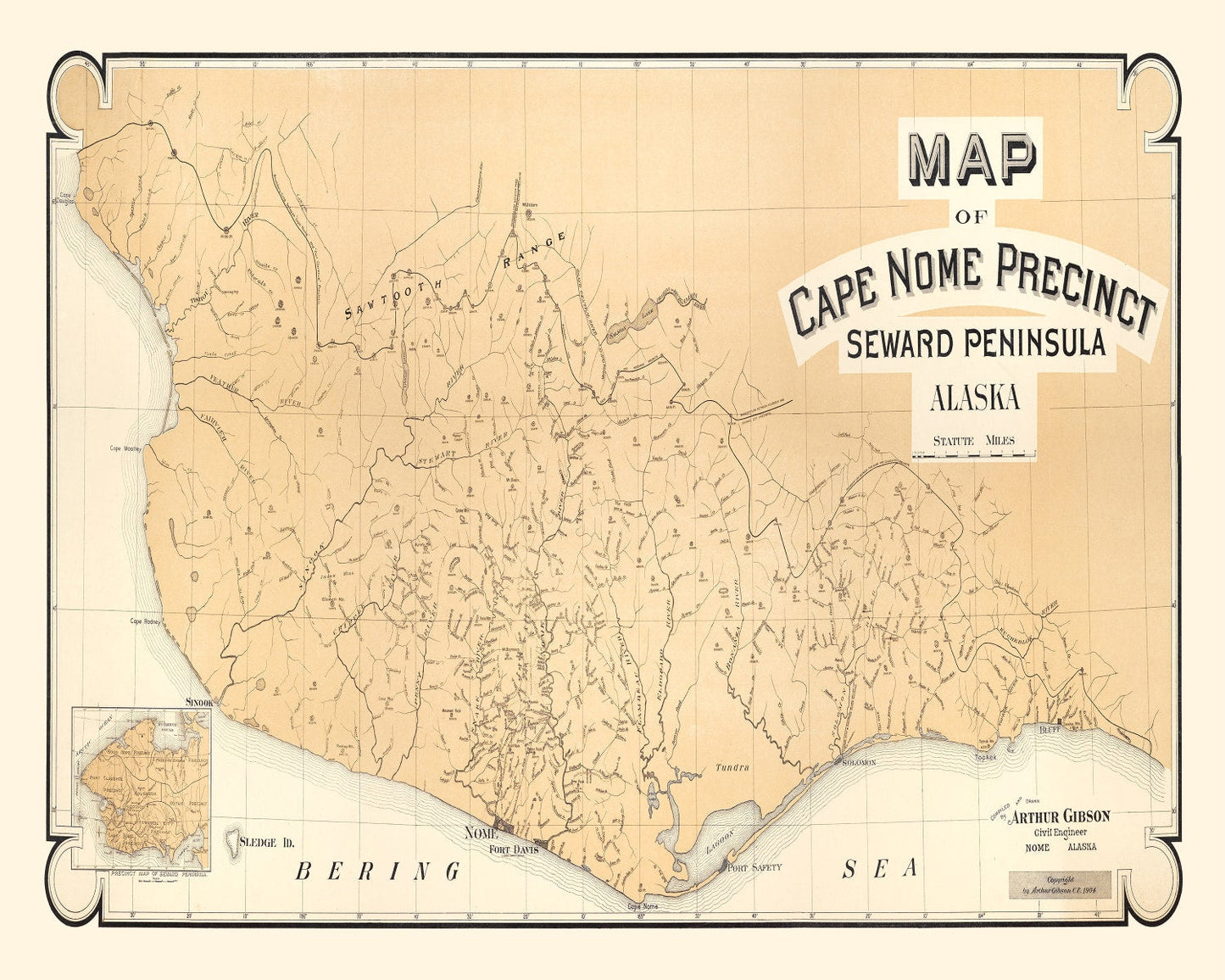 Vintage Cape Nome, Alaska Map, 1904