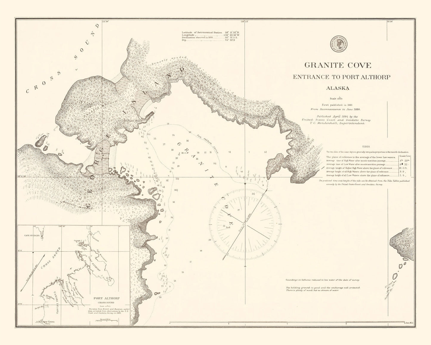 Vintage Granit Cove, Port Althorp, AK Map, 1894