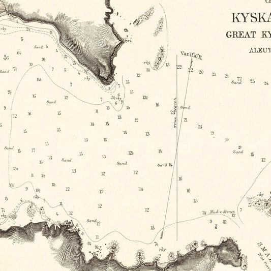 Vintage Kyska Harbor, Alaska Map, 1875