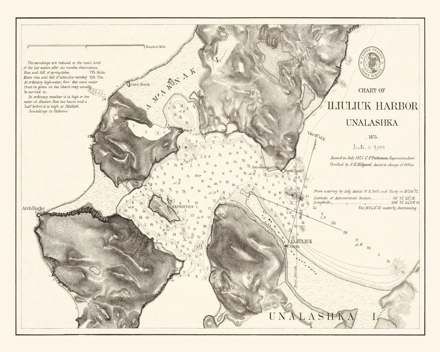 Vintage Iliuliuk Harbor, Unalaska Map, 1875