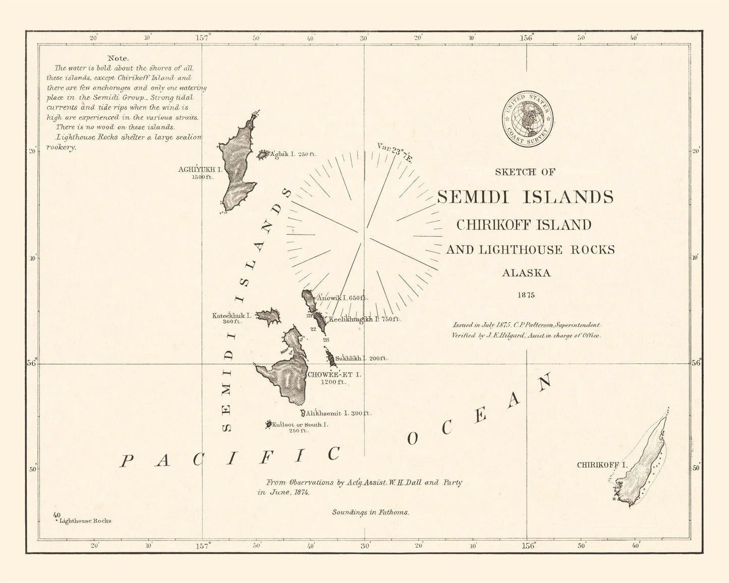 Vintage Semidi Islands Alaska Map, 1875