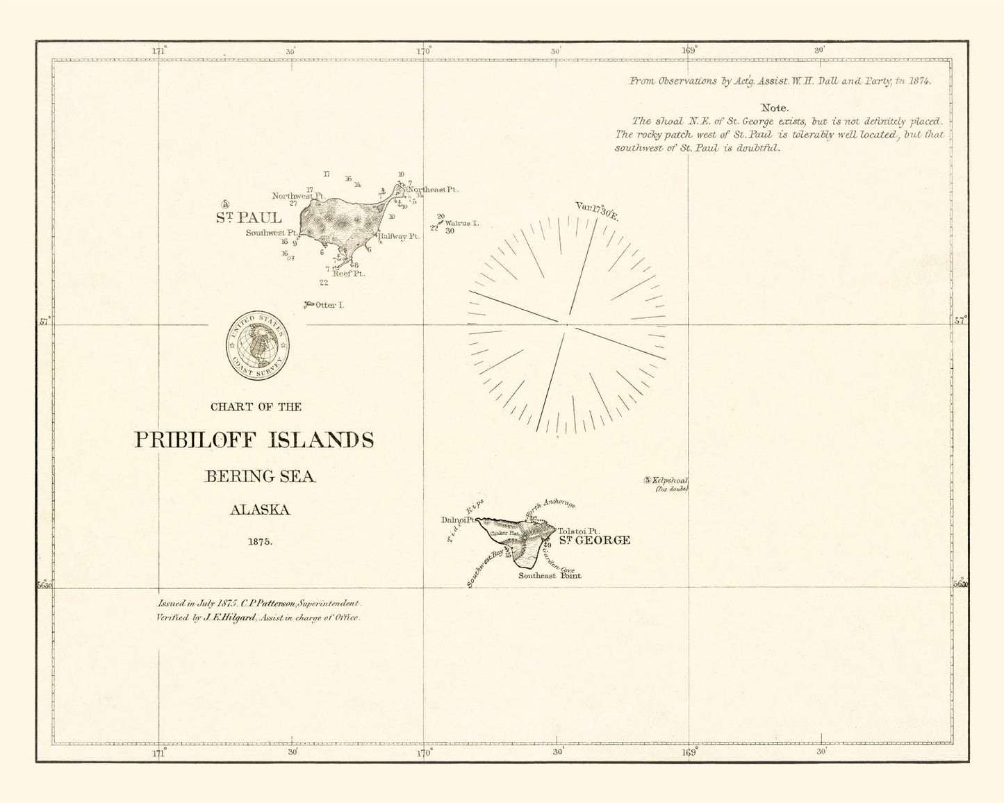 Vintage Map of the Pribilof Islands, Alaska, 1875