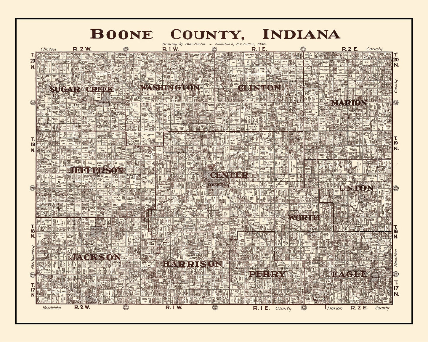 Vintage Map of Boone County, Indiana, 1936 - Survey Edition