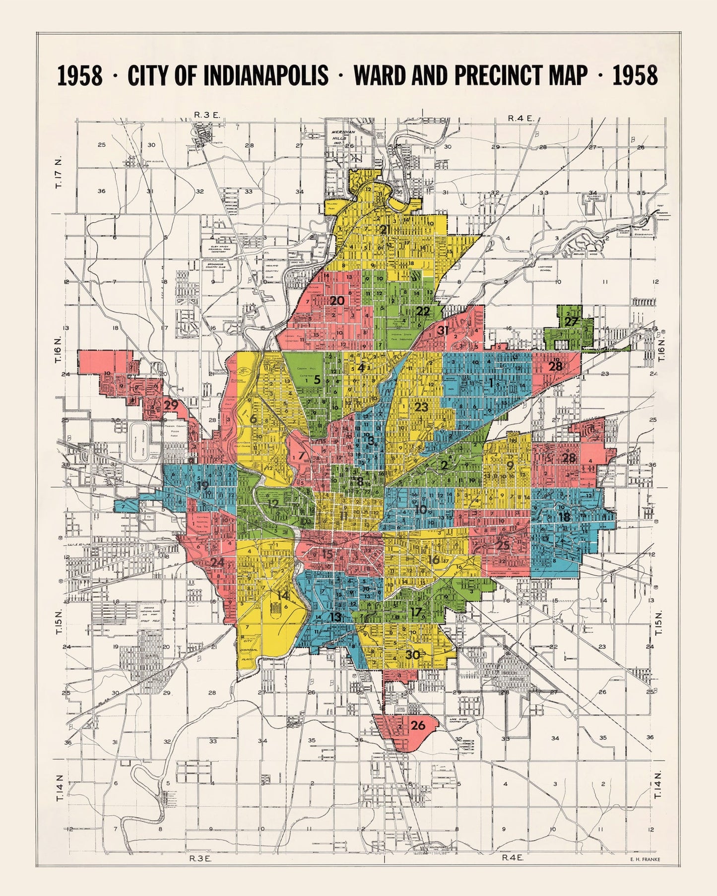 Vintage Map of Indianapolis, Indiana, 1958