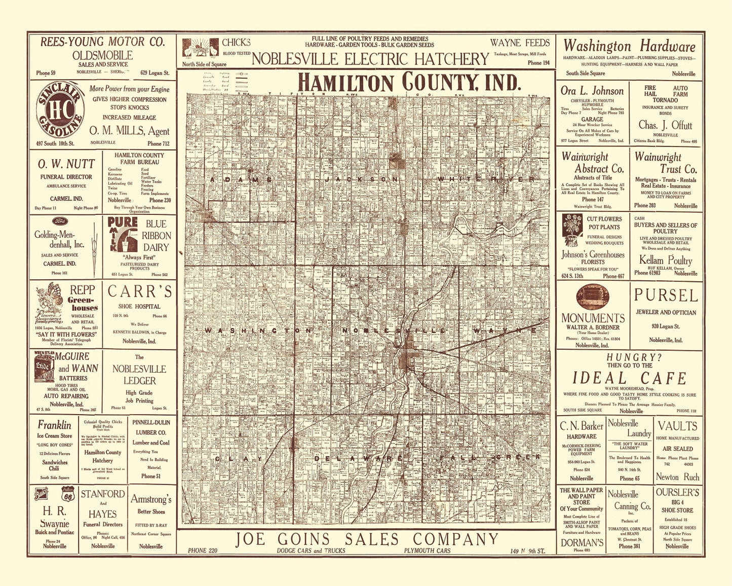 Vintage Map of Hamilton County, Indiana, 1919