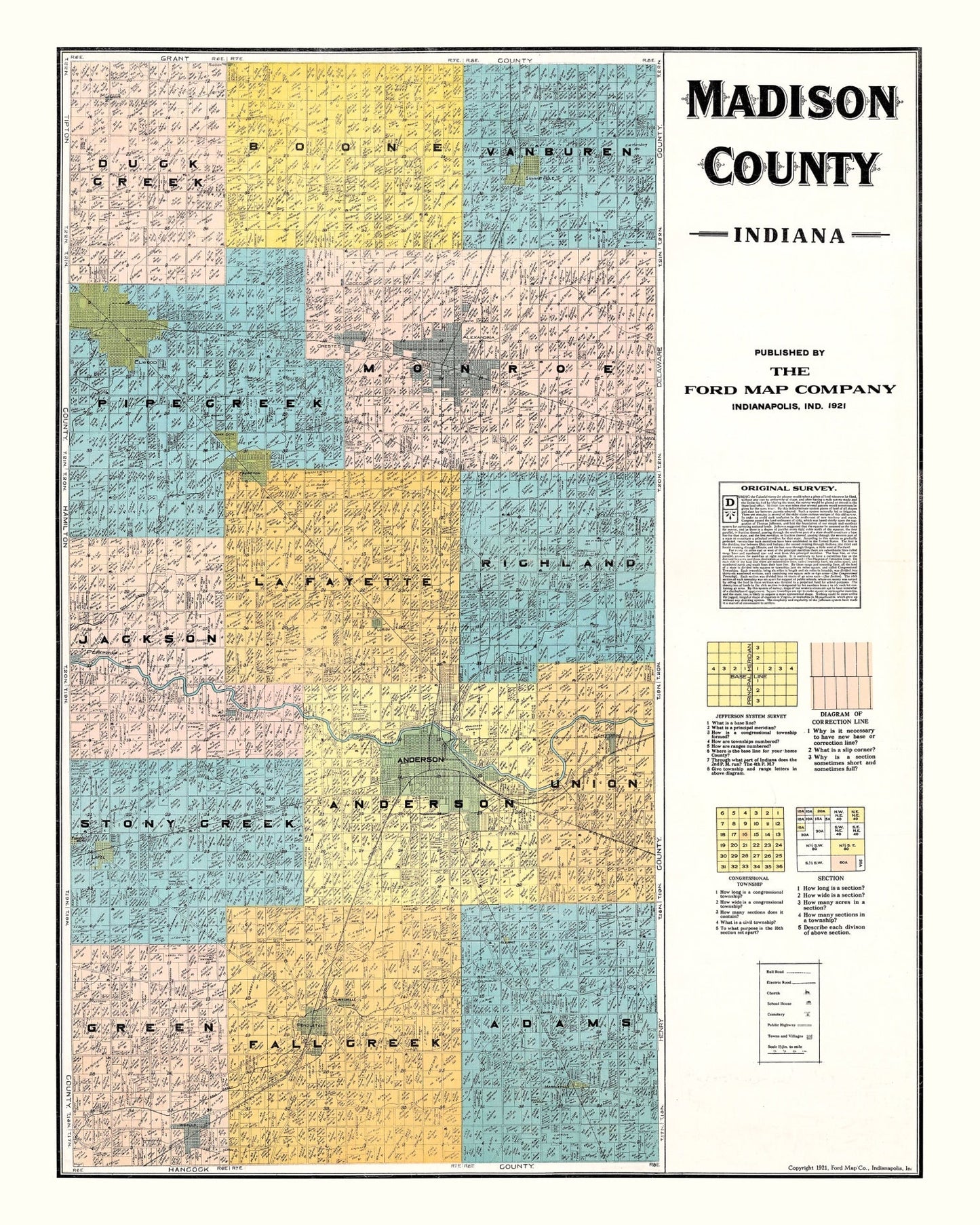 Vintage Map of Madison County, Indiana, 1921