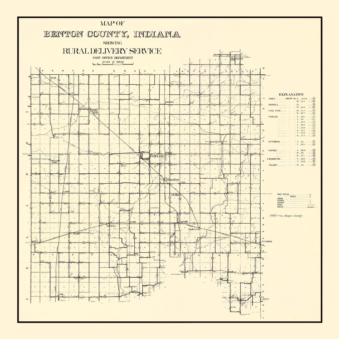 Vintage Map of Benton County, Indiana, 1909 Wall Art