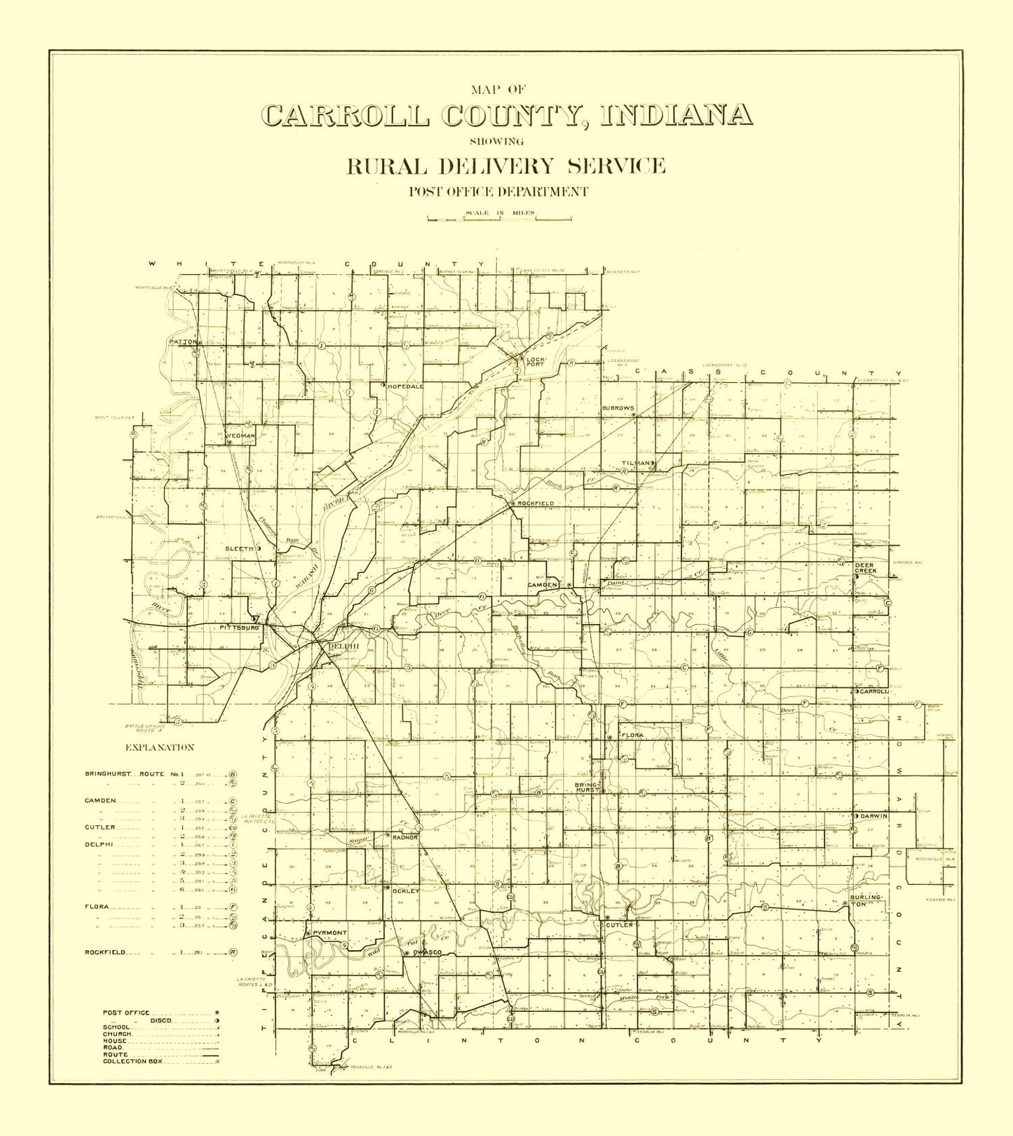 Vintage Map of Carroll County, Indiana, 1910