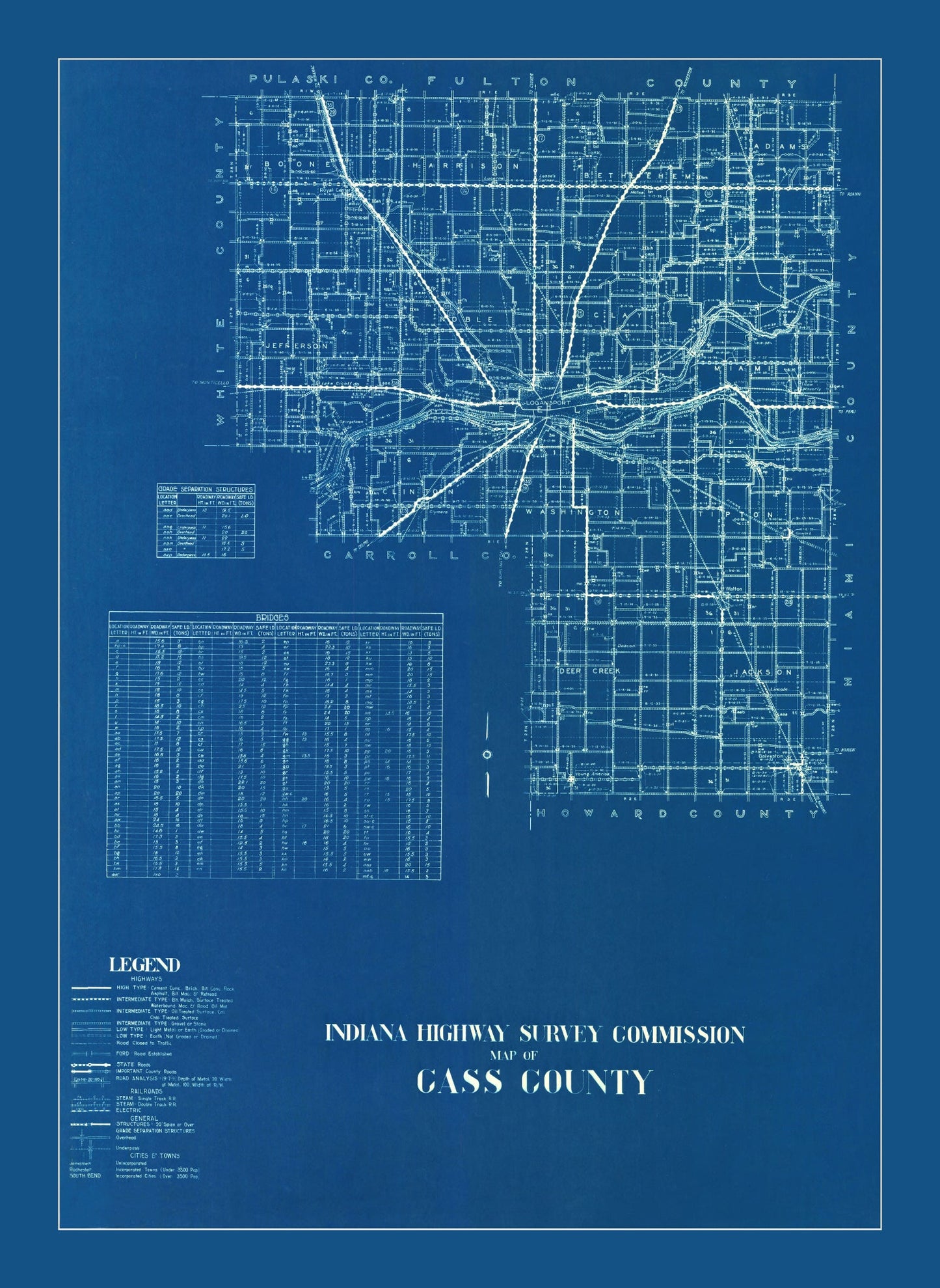 Vintage Map of Cass County, Indiana, 1936