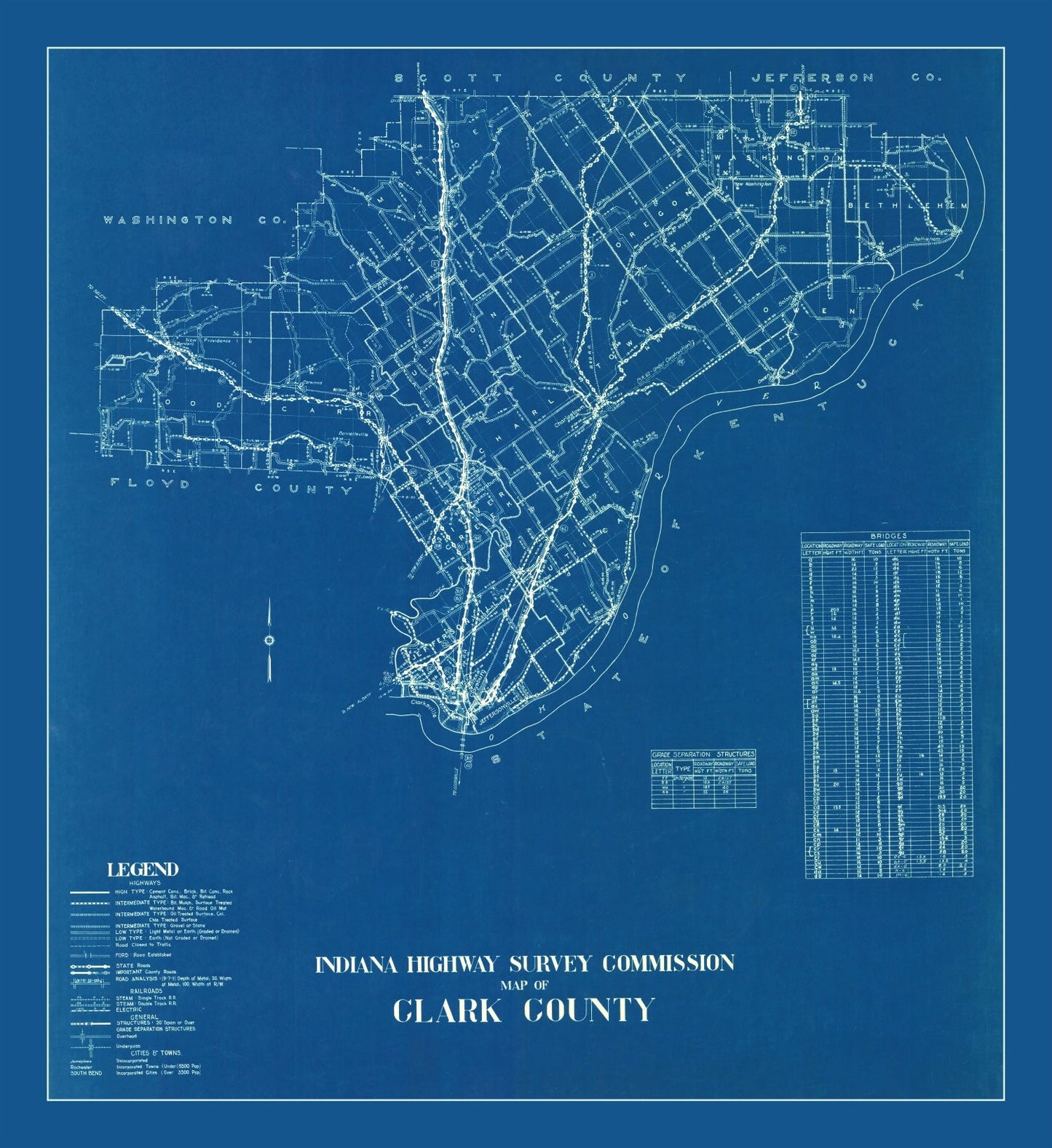 Vintage Map of Clark County, Indiana, 1936