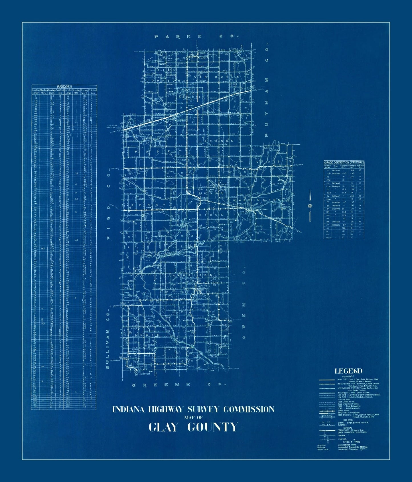 Vintage Map of Clay County, Indiana, 1936