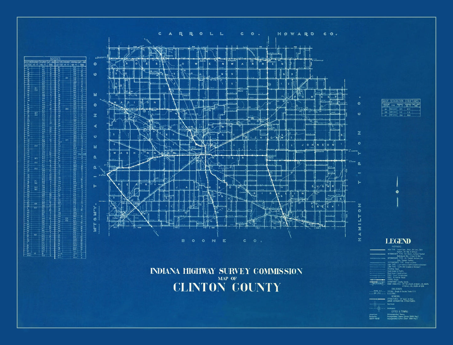 Vintage Map of Clinton County, Indiana 1936