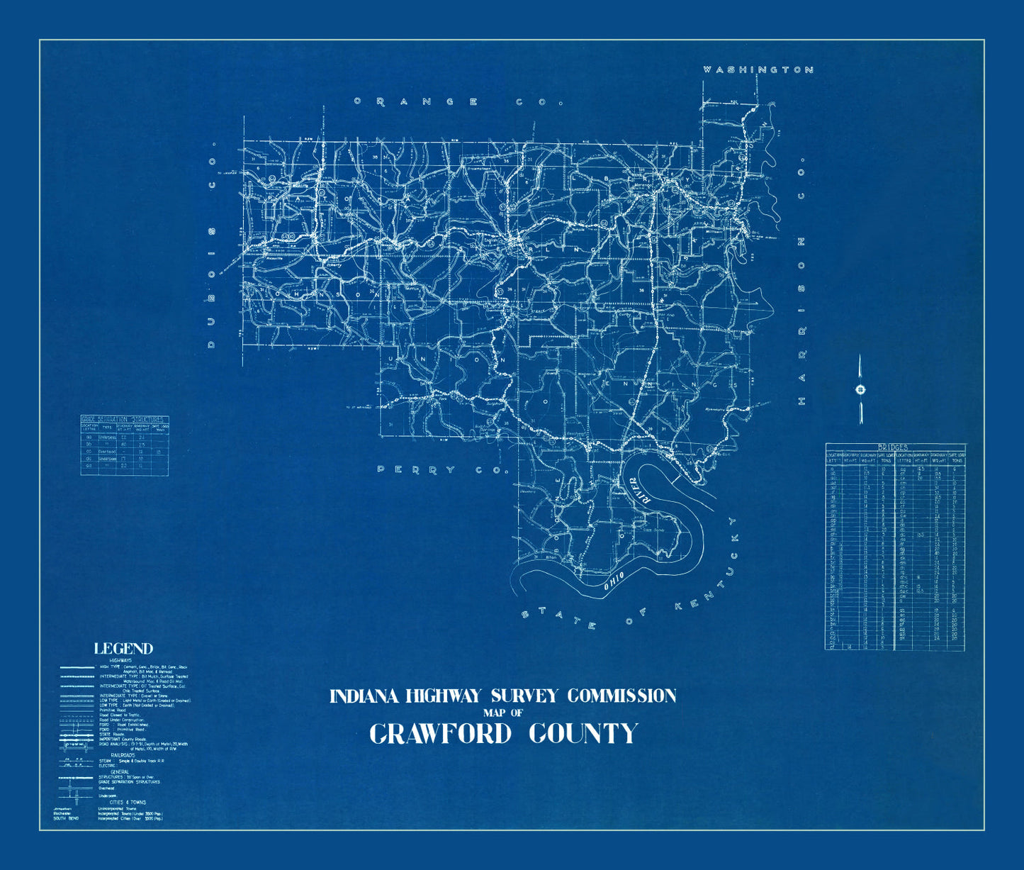 Vintage Map of Crawford County, Indiana 1936