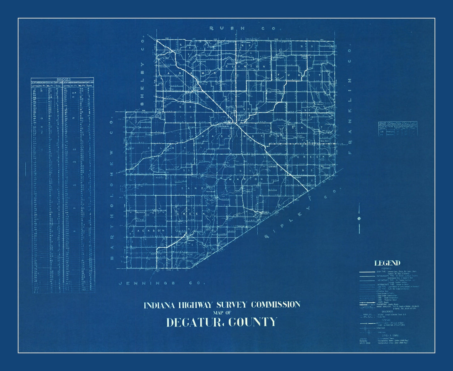 Vintage Map of Decatur County, Indiana 1936