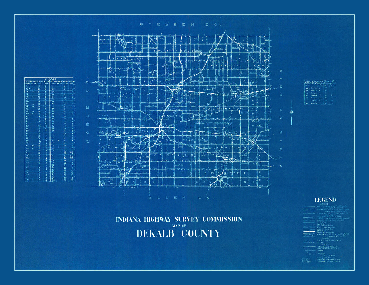 Vintage Map of DeKalb County, Indiana, 1936