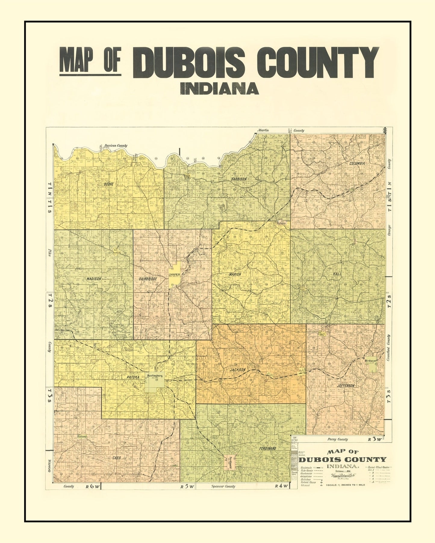 Vintage Map of Dubois County, Indiana, 1914