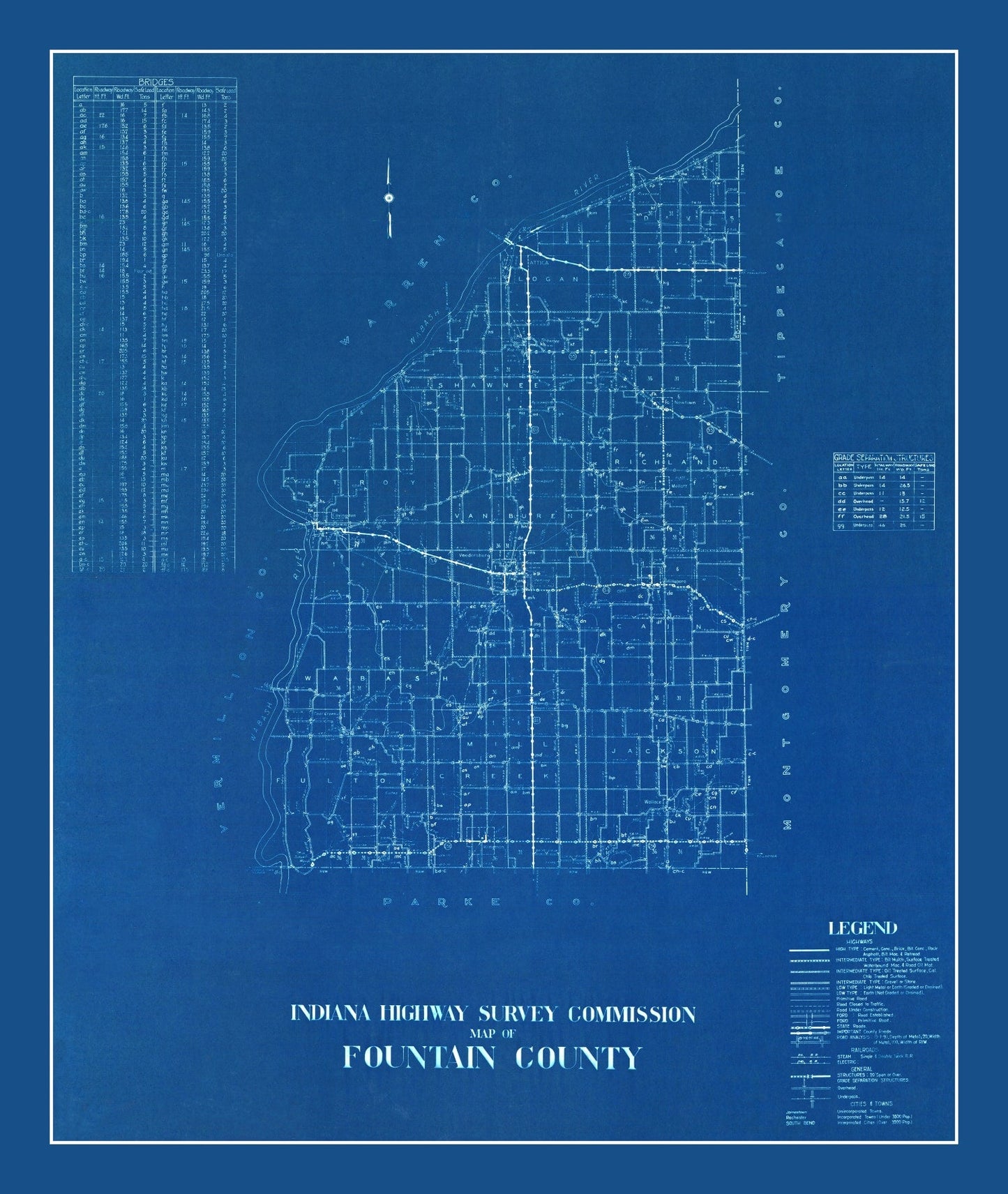 Vintage Map of Fountain County, Indiana, 1936
