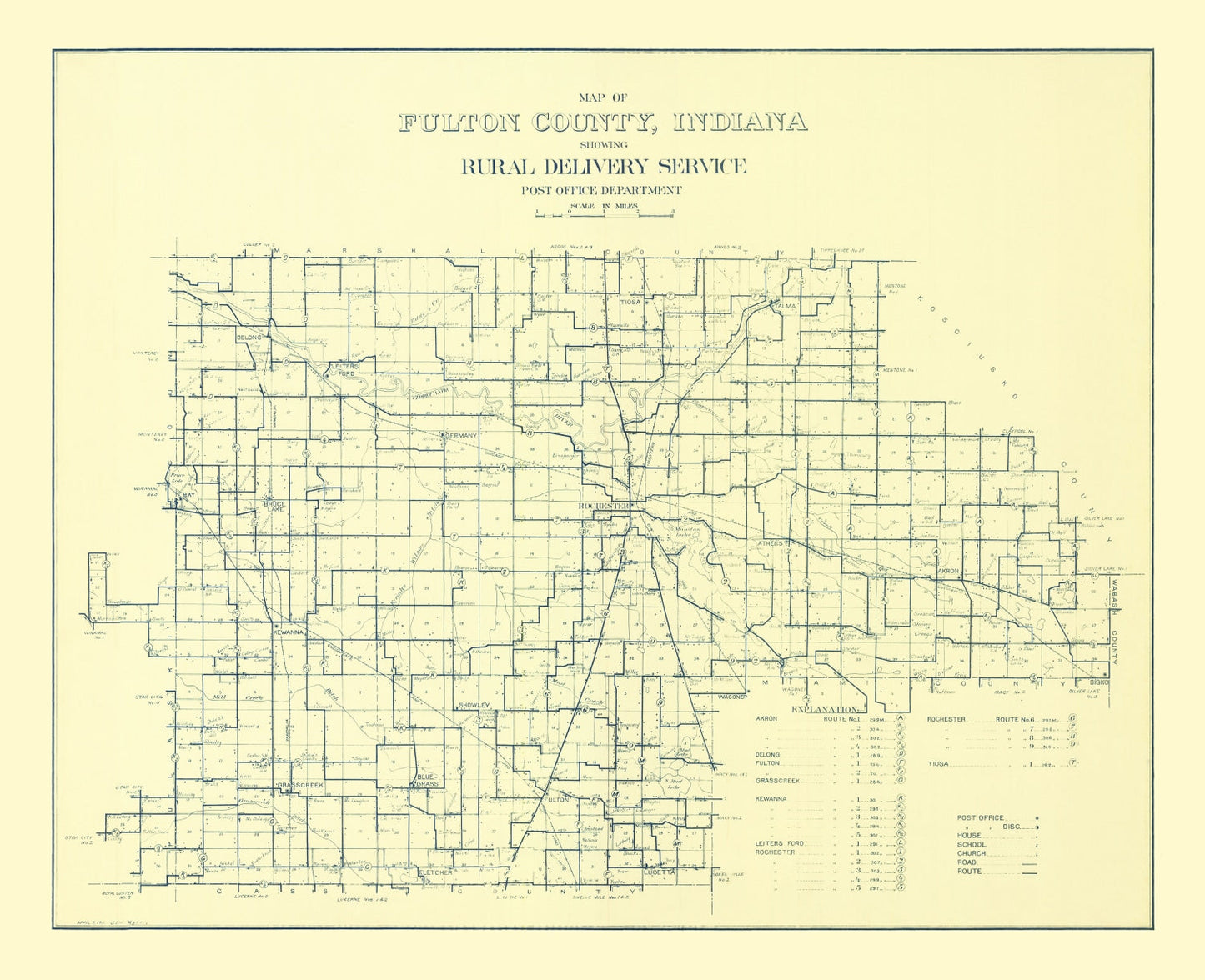 Vintage Map of Fulton County, Indiana, 1911