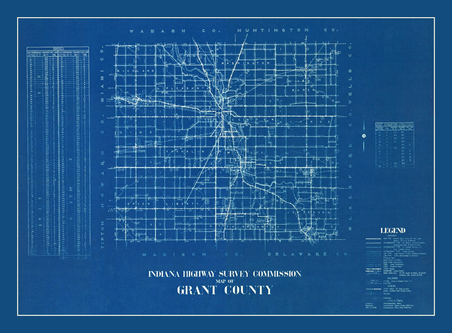 Vintage Map of Grant County, Indiana, 1936