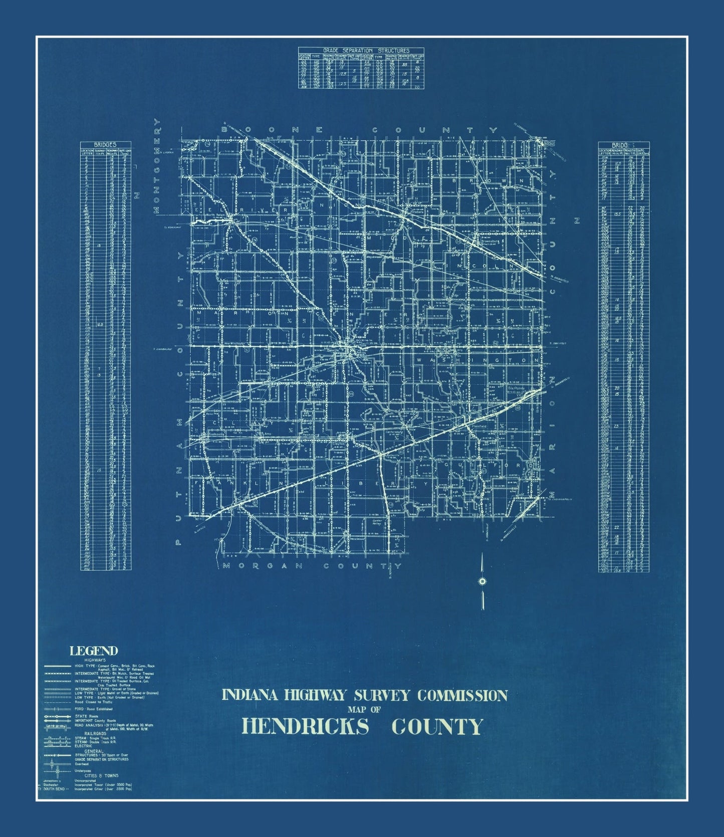Vintage Map of Hendricks County, Indiana, 1936