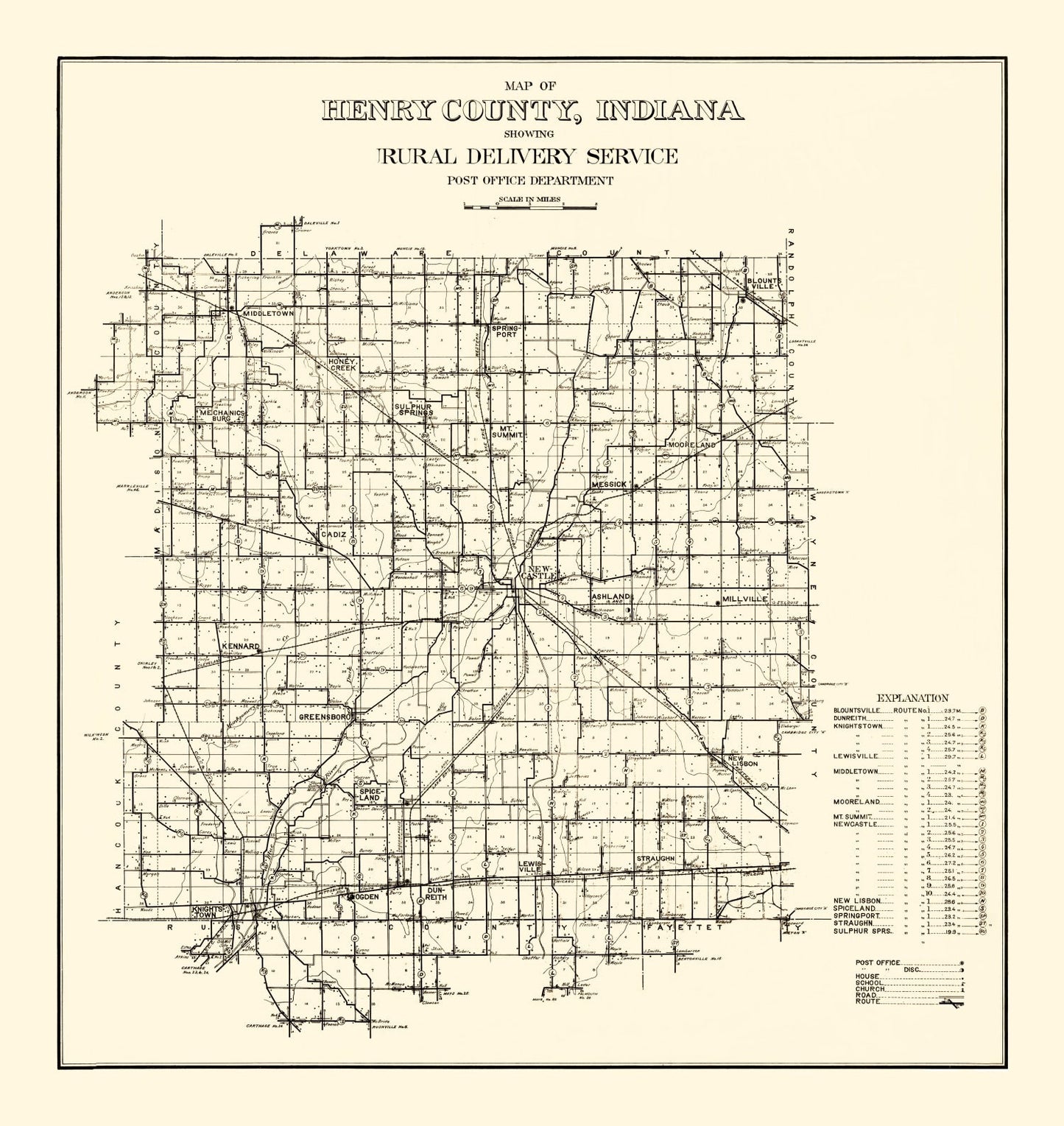 Vintage Map of Henry County, Indiana, 1911