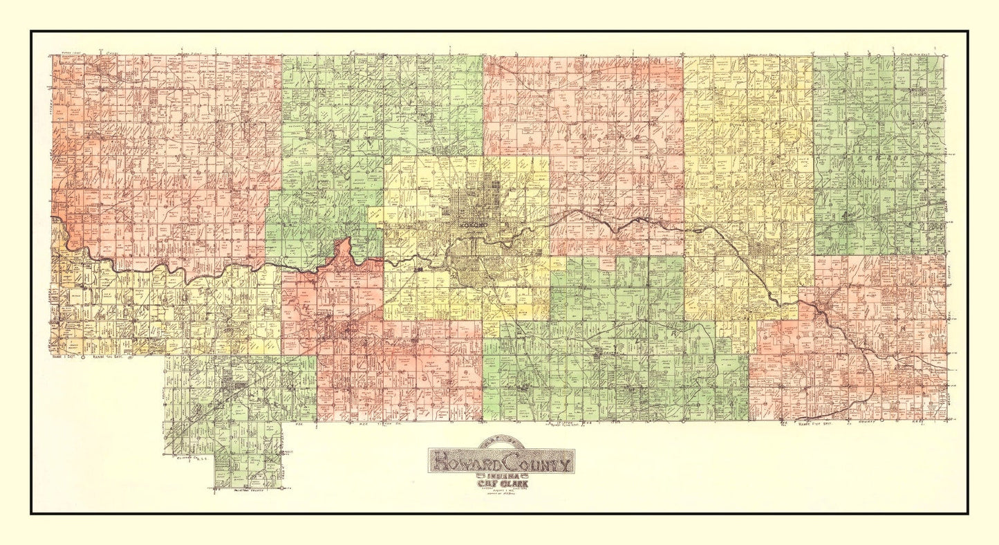 Vintage Map of Howard County, Indiana, 1917