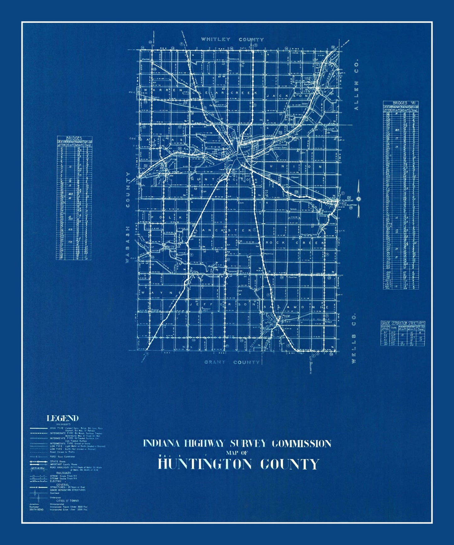 Vintage Map of Huntington County, Indiana, 1936