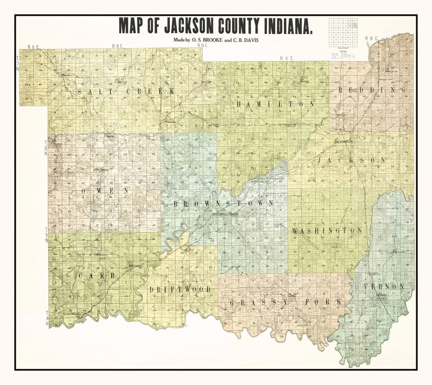 Vintage Map of Jackson County, Indiana, 1917