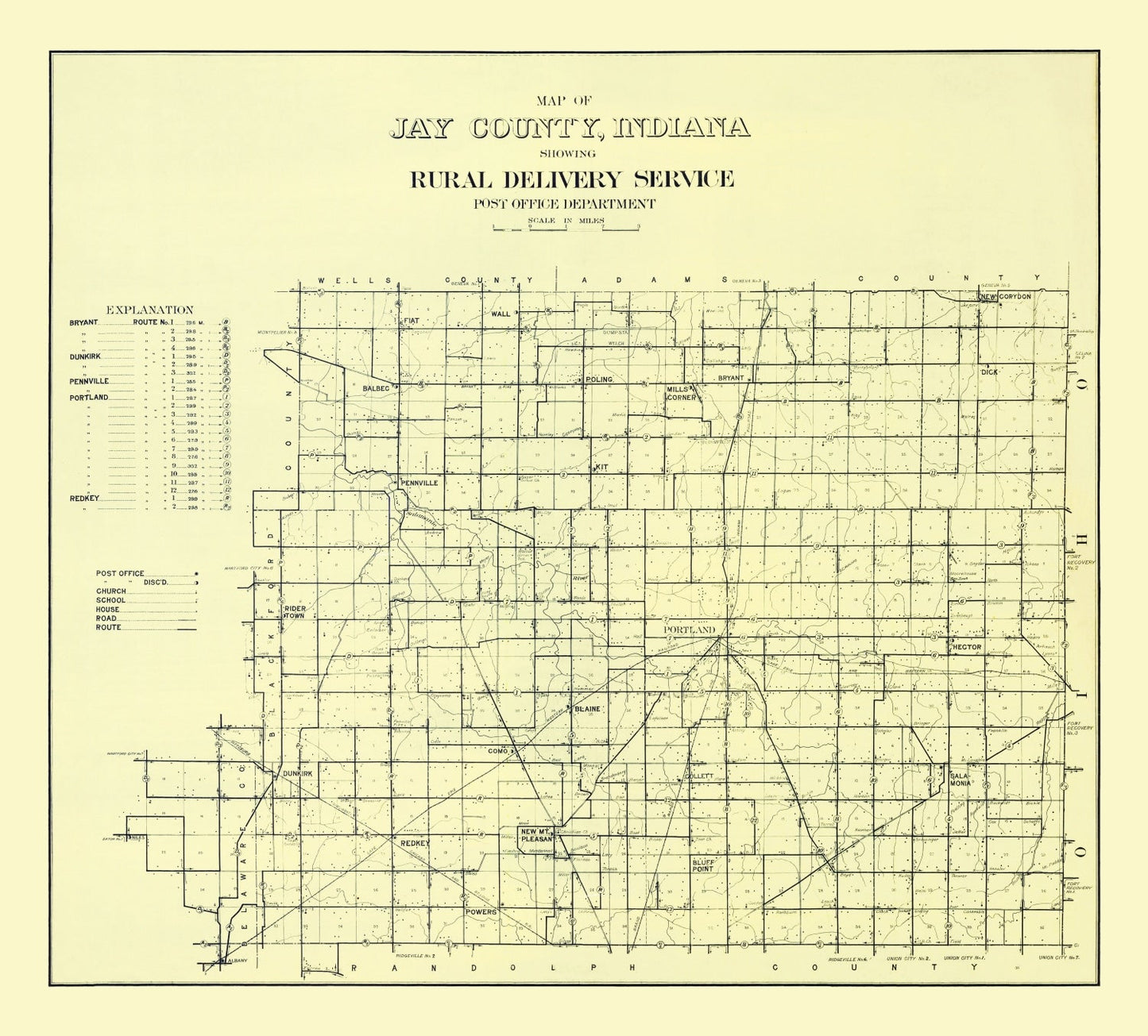 Vintage Map of Jay County, Indiana, 1910