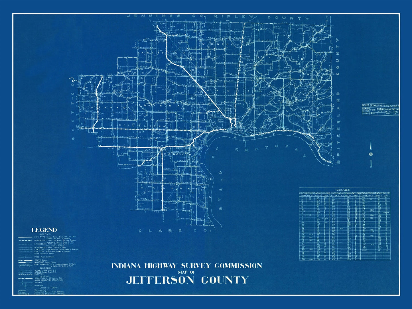 Vintage Map of Jefferson County, Indiana, 1936
