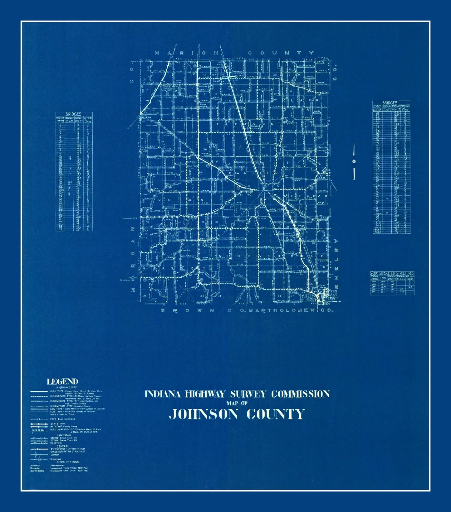 Vintage Map of Johnson County, Indiana, 1936