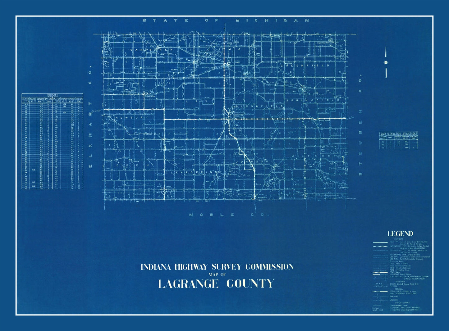 Vintage Map of LaGrange County, Indiana, 1936
