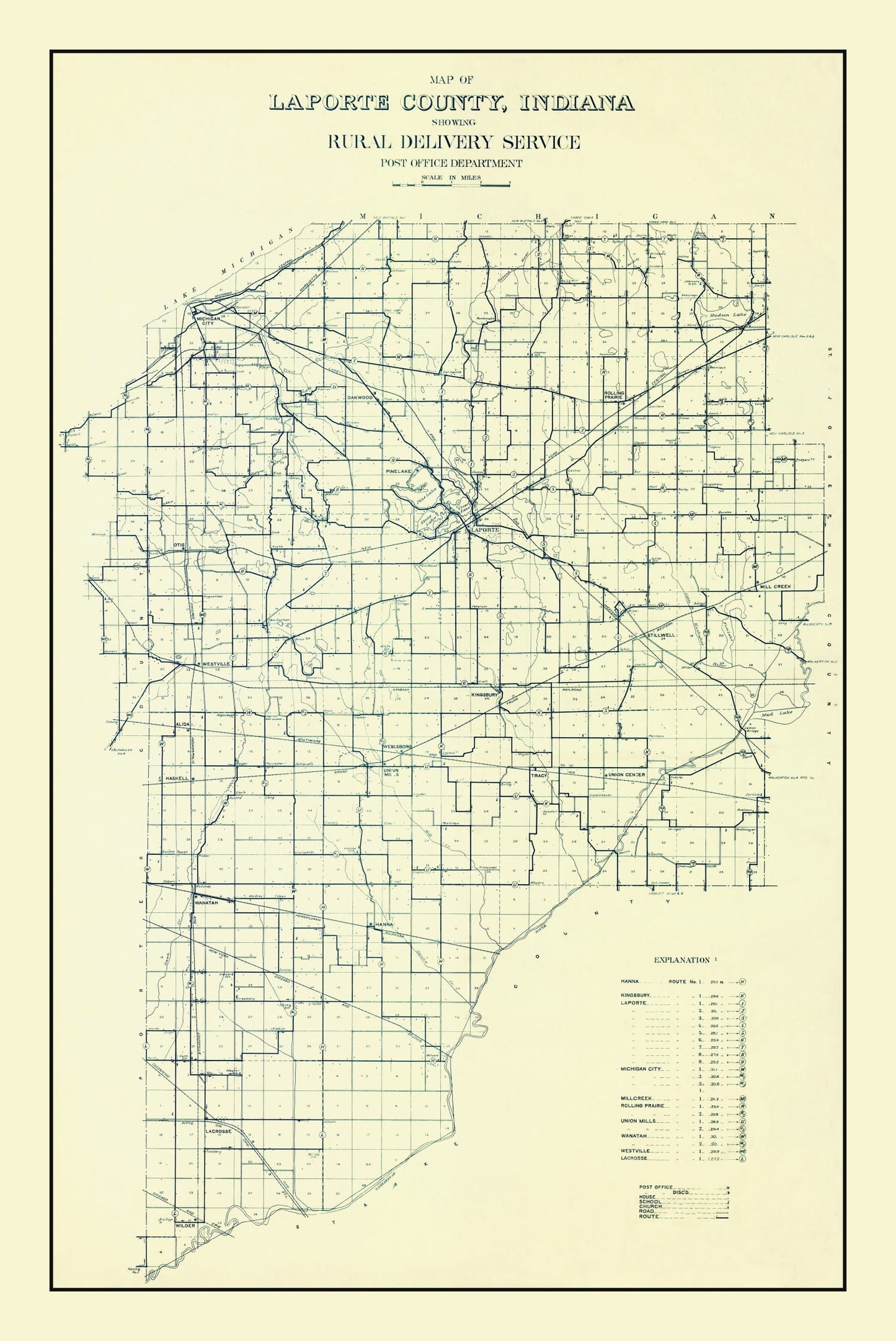 Vintage Map of LaPorte County, Indiana, 1910