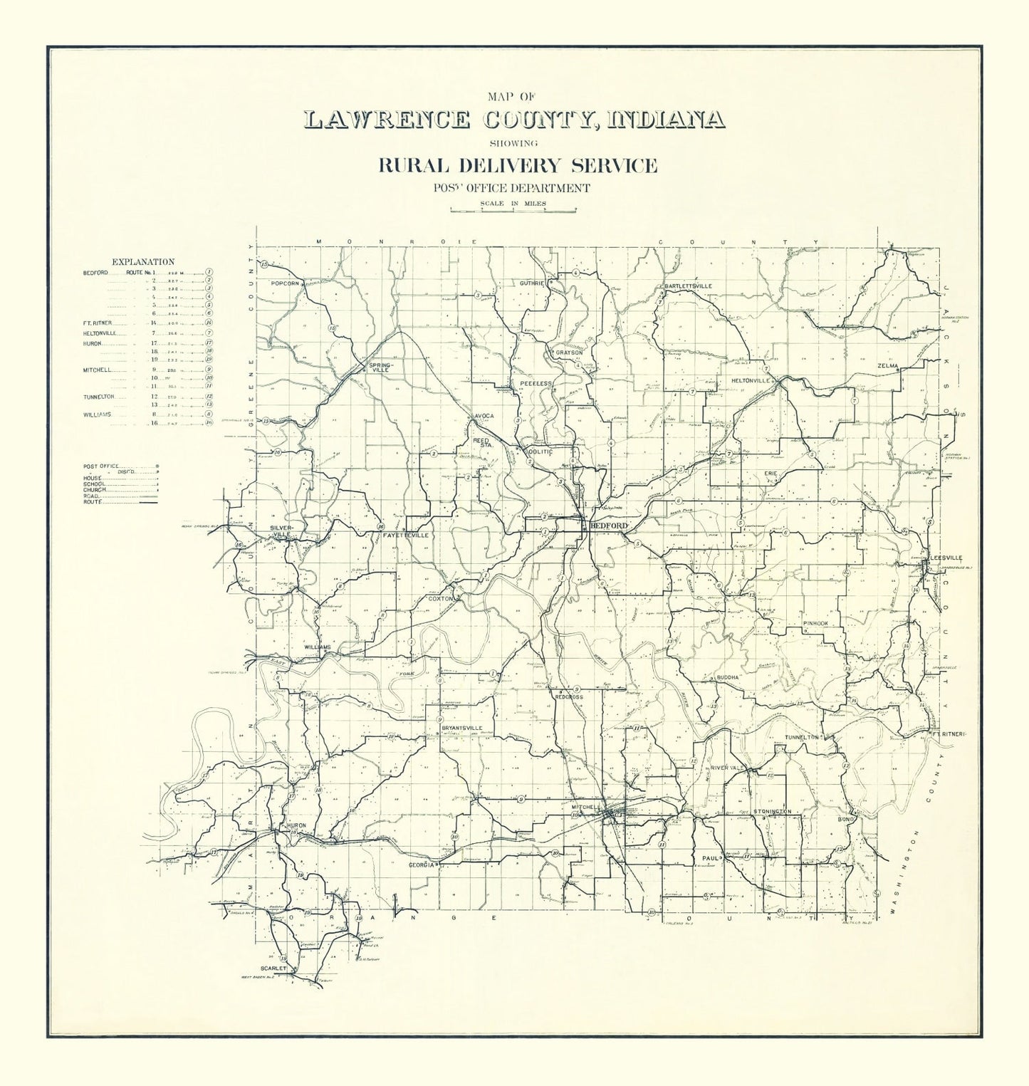 Vintage Map of Lawrence County, Indiana, 1909